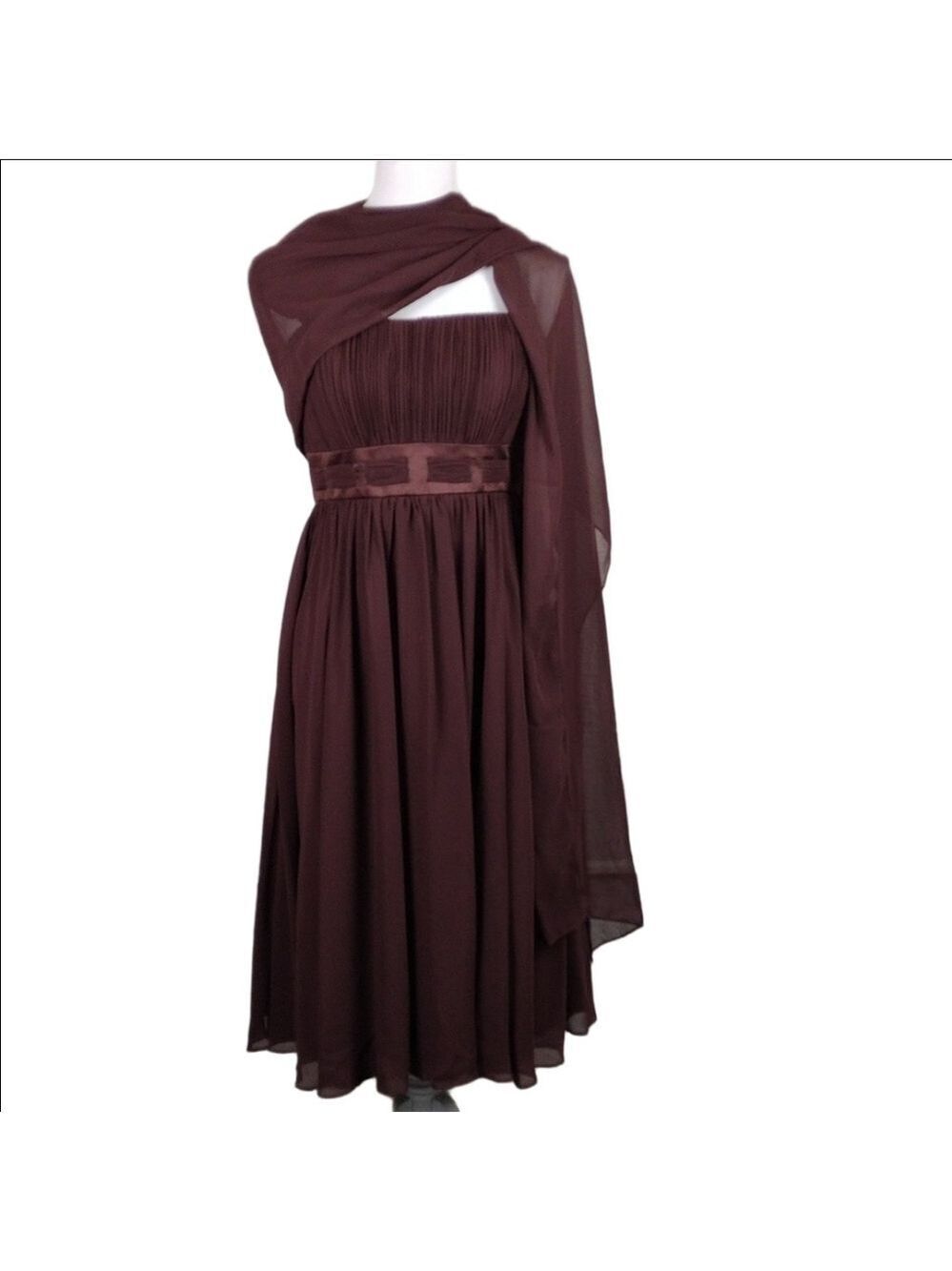 Mon Cheri Bridesmaid Chocolate Straight Pleated Bodice Knee Length Formal Dress